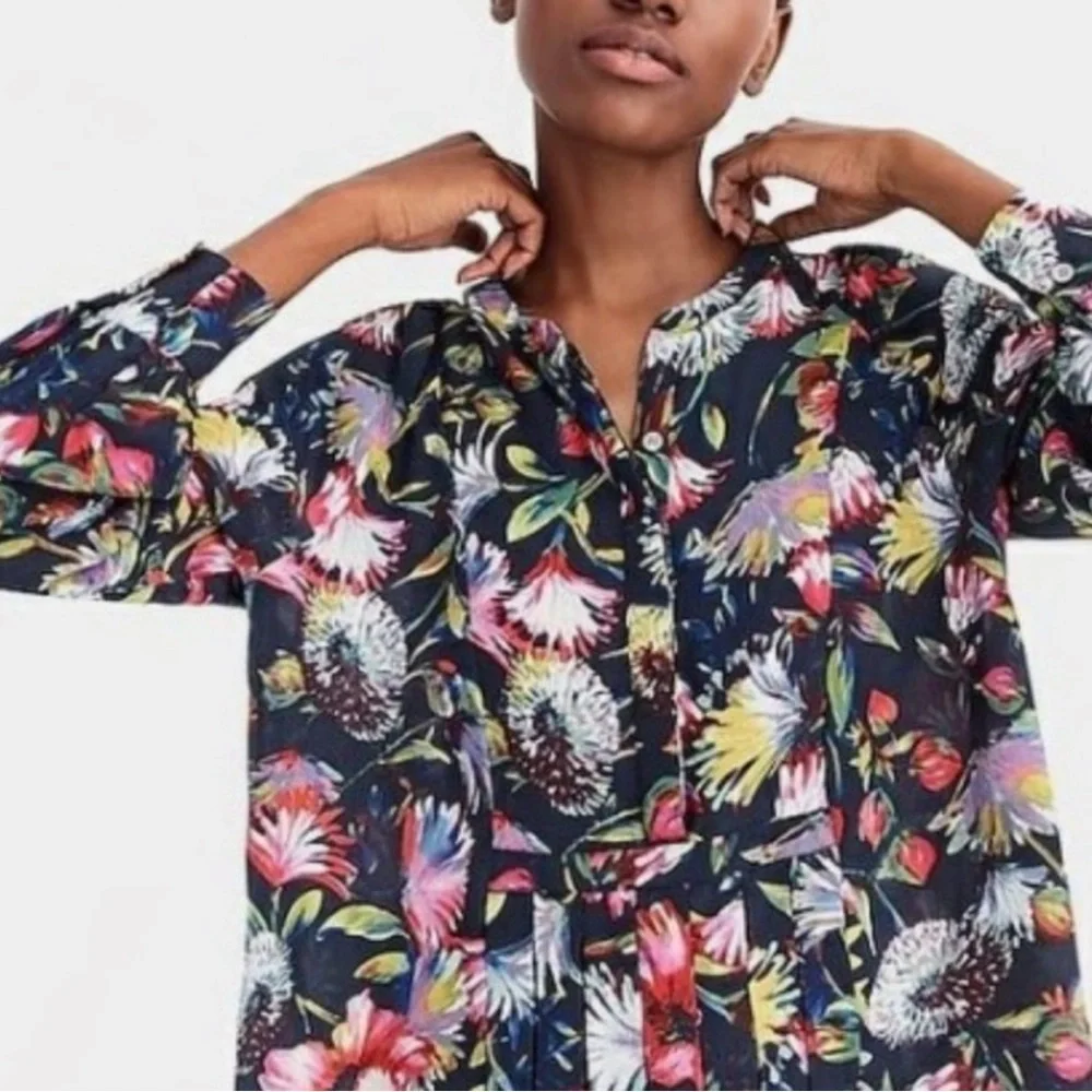J. Crew Multicolor Floral Blouse XS 100%silk
